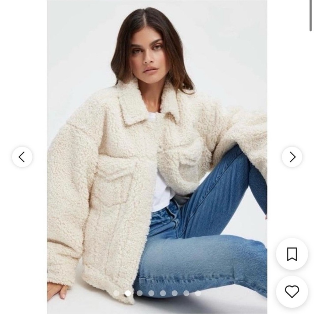 Good American Cream Faux Sherpa Bomber Jacket